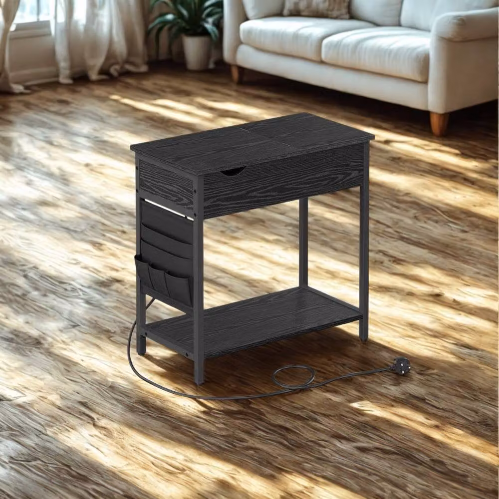 Pirlo Plush Slim Smart Bedside End Table with Power and USB Outlets, Black, W/D/H: 60 x 31.5 x 60 cm – 3