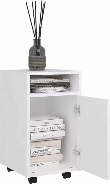 Berkfield Home Side Cabinet with Wheels in White, W/D/H: 33 x 38 x 60 cm