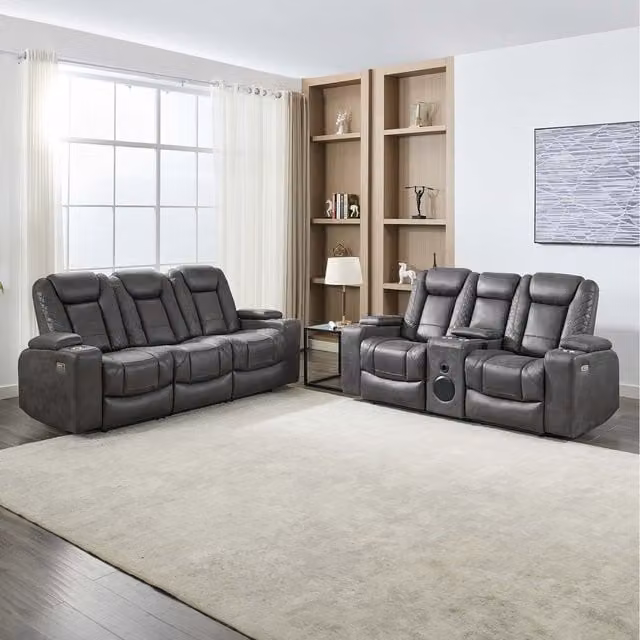 More4Homes Ashton 2 and 3 Seater Fabric Auto Recliner Sofa Set in Grey