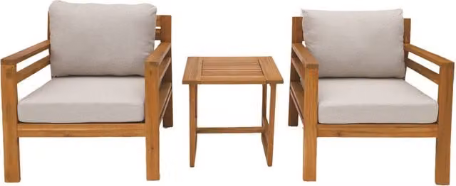 Abrihome Acacia Wood Modular Outdoor Furniture Set with Olifen Fabric Lounge Armchair and Side Table in Teak Colour