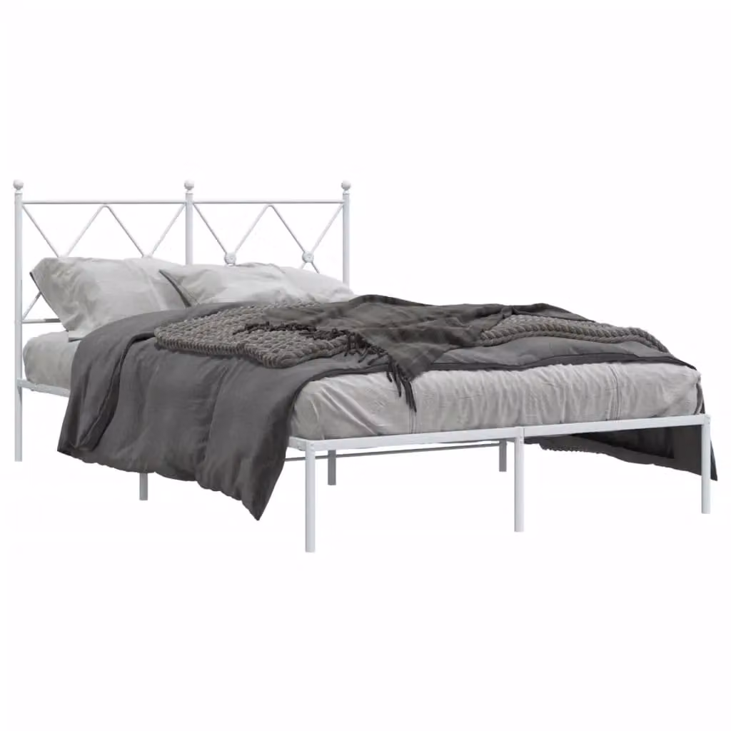 Berkfield Home Metal Bed Frame with Headboard, White, W/D/H: 120 x 190 cm – 2