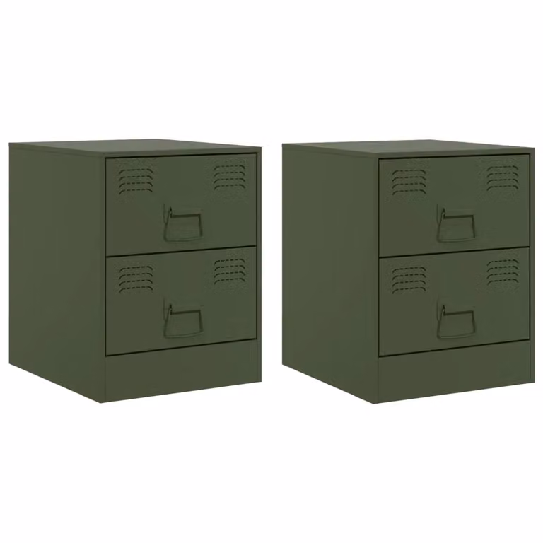 Berkfield Home Set of 2 Green Metal Bedside Cabinets, W/D/H: 34.5 x 39 x 44 cm