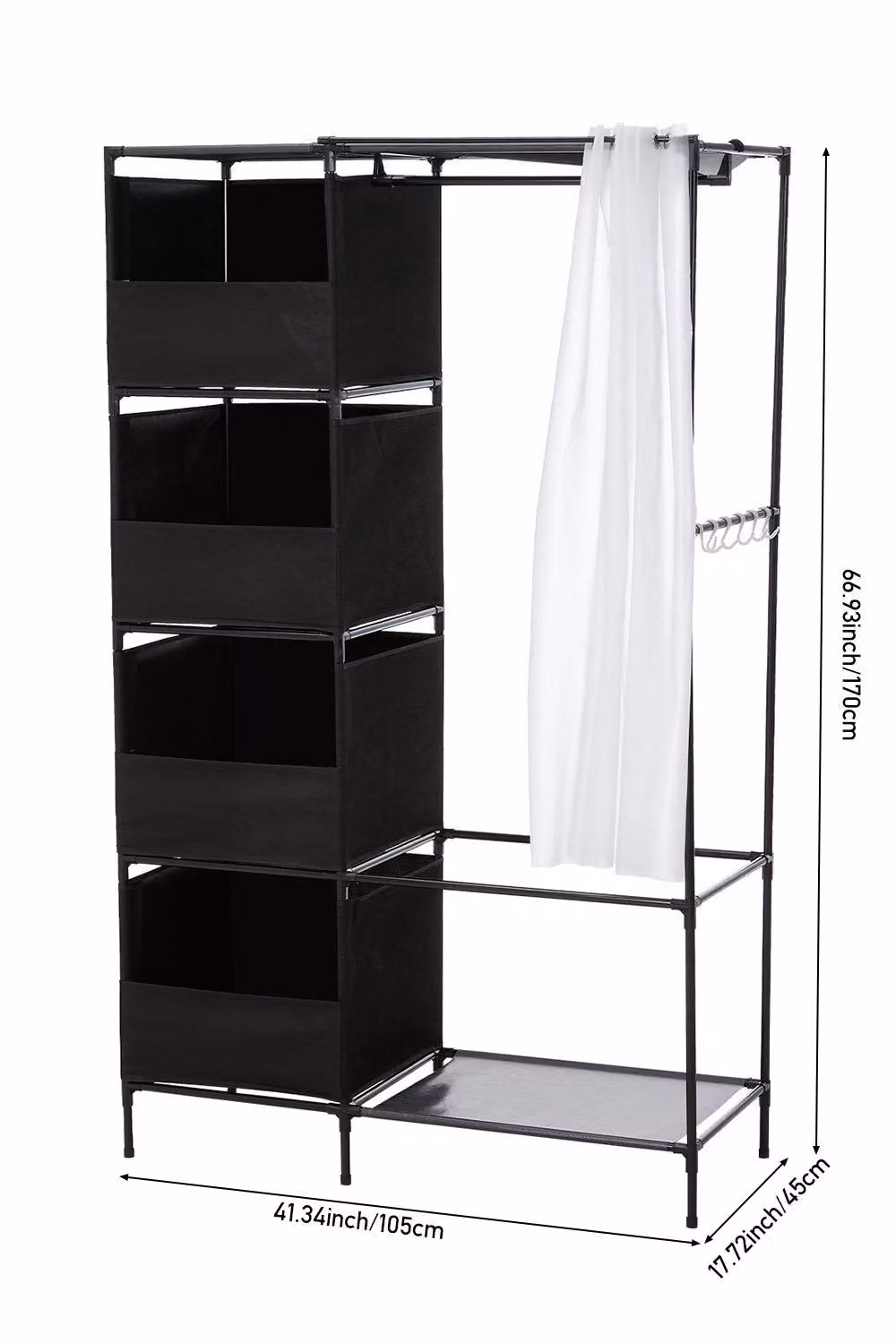 Living and Home Portable Metal Clothes Closet with 4 Storage Baskets and Integrated Drawers in Black – 3