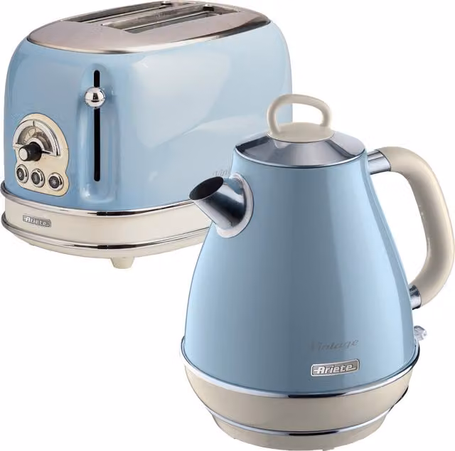 Ariete Blue Metal Kettle and 2 Slice Toaster Set