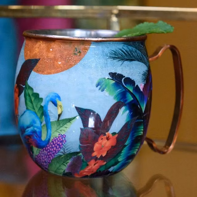 Mikasa x Sarah Arnett Double Walled Stainless Steel Moscow Mule Mug, 450ml, Multicolour, Gold and Blue