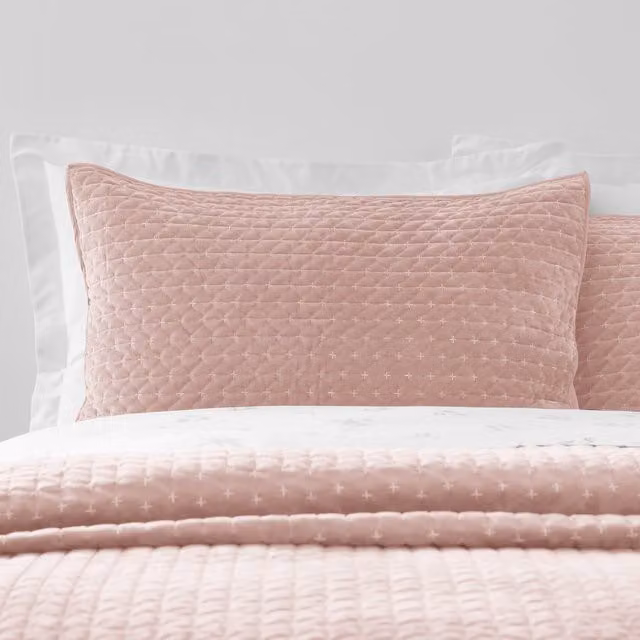 Bianca Attica Velvet Embroidered Pillow Sham Pair in Pink, W: 50 cm x H: 75 cm