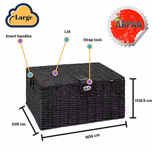 Arpan Large Resin Woven Storage Basket Box with Lid and Lock in Black – 4