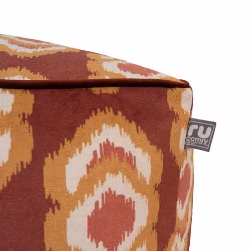 rucomfy Beanbags IKAT Large Square Cube Beanbag Ottoman Footstool in Multicolour Orange and Red Velvet Fabric, W/D/H: 53 x 53 x 35 cm – 3