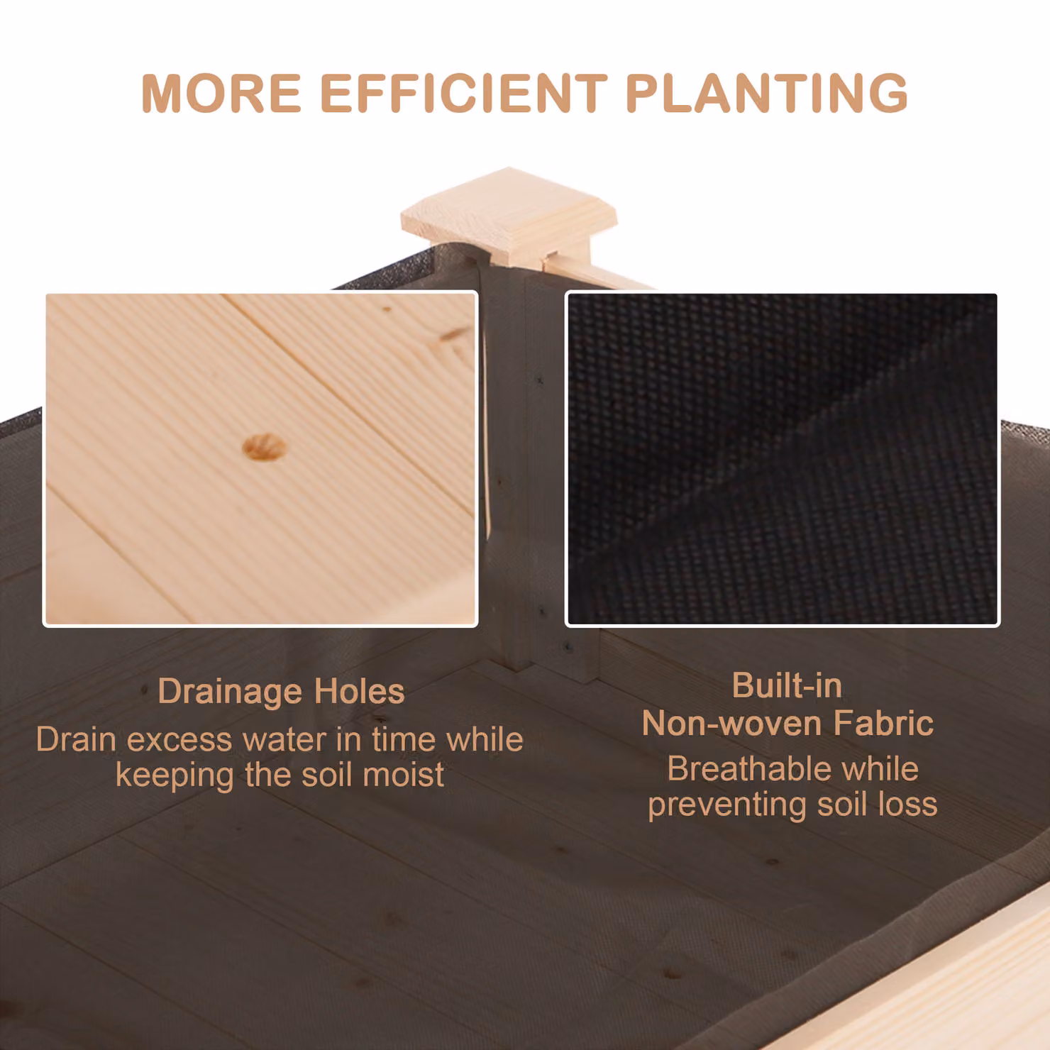 Outsunny Brown Wooden Rectangular Raised Garden Bed with Non-Woven Fabric, W: 56.5 cm, D: 122.5 cm, H: 76.5 cm – 4