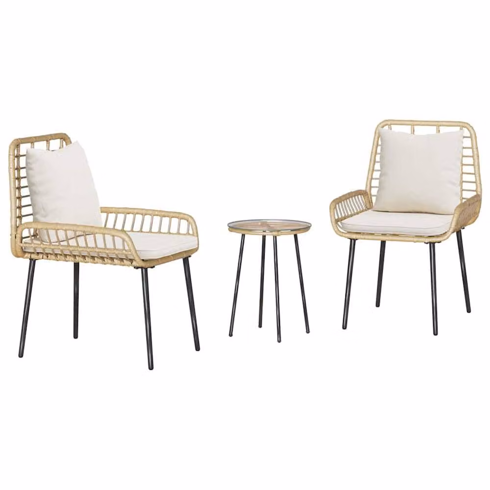 Berkfield Home 3 Piece Garden Dining Set in Brown and Cream Poly Rattan – 2