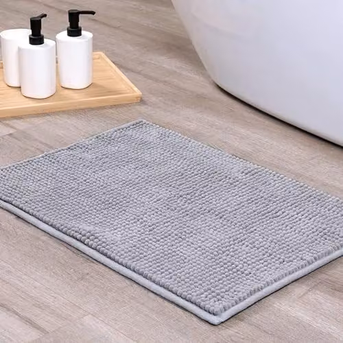 Keplin Non-Slip Microfibre Chenille Bath Mat in Light Grey, W: 80 cm, D: 50 cm – 7
