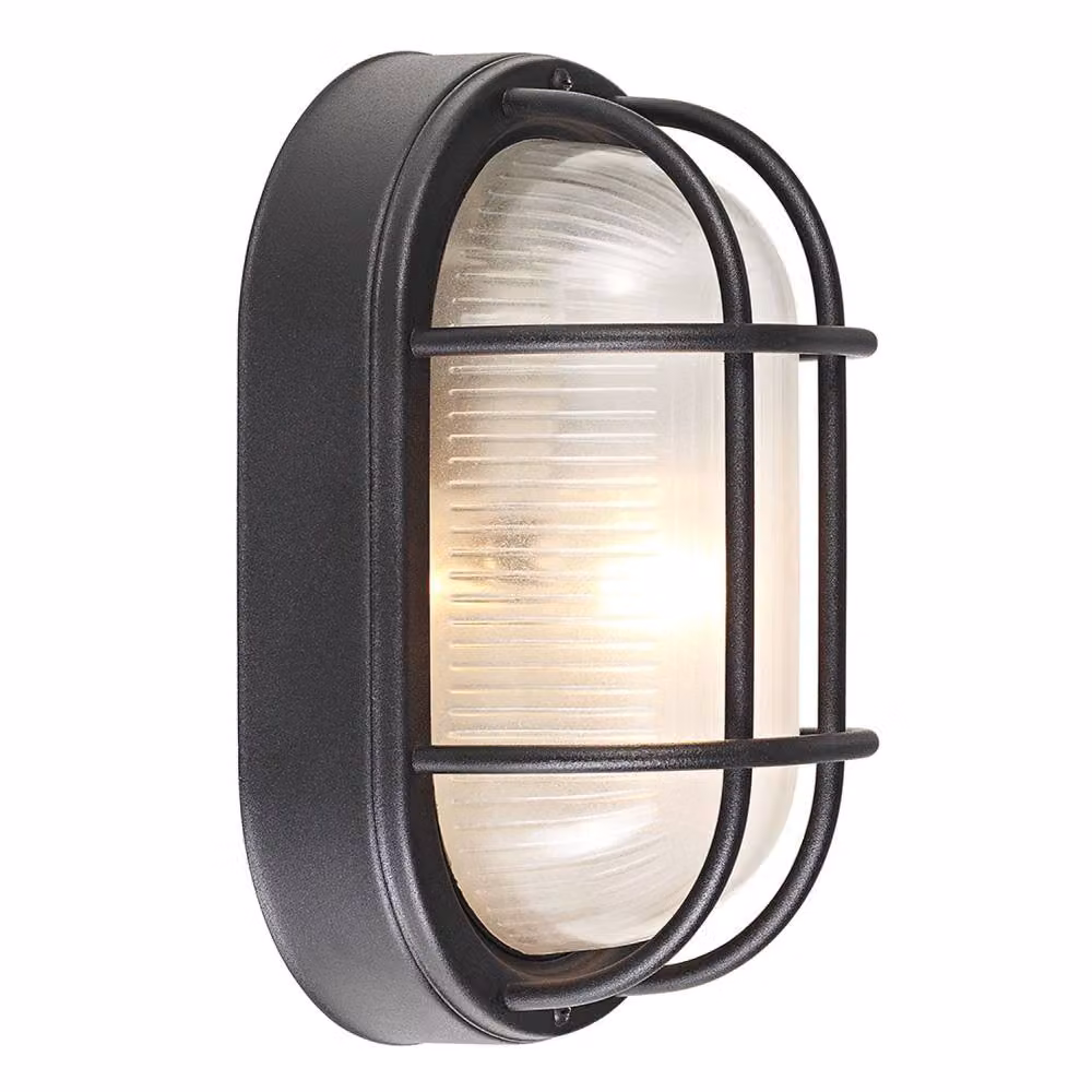 Happy Homewares Black Cast Aluminium Oval Outdoor Bulkhead Wall Light – 2