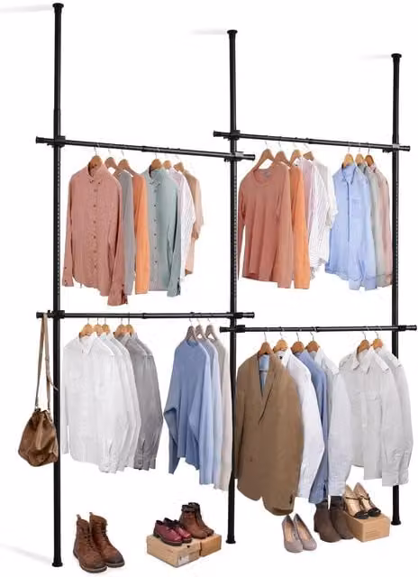 House Of Home Adjustable Telescopic Clothes Rail in Black Metal