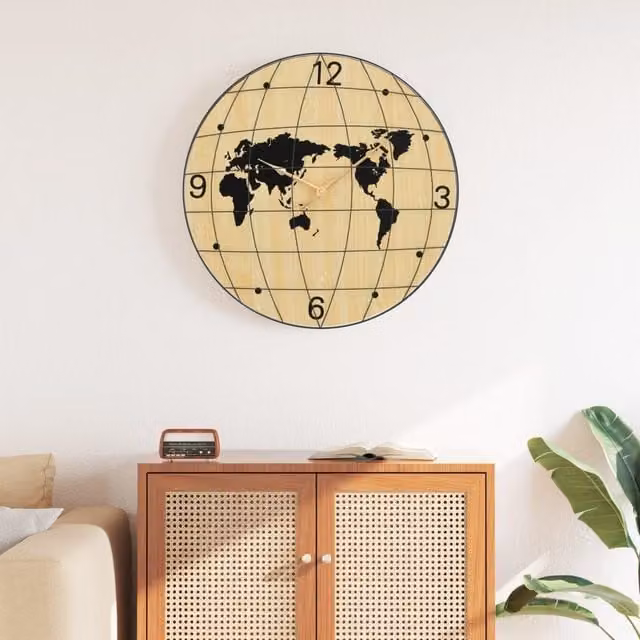 Berkfield Home Round Abstract Wall Clock in Yellow and Black, Diameter: 50 cm