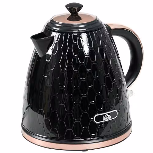 HOMCOM Black Electric Kettle with Auto Shut-off and Limescale Filter, 1.7 l, 3 kW
