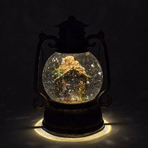 Shatchi Musical LED Water Filled Swirling Glitter Lantern Christmas Nativity Decoration in Brown – 2