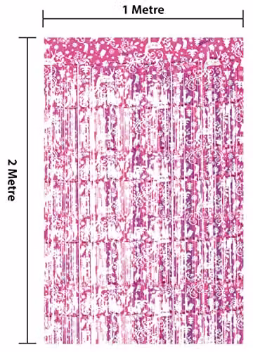 Netagon Pink Shimmer Tinsel Curtain with Reindeer and Christmas Tree Design, W: 200 cm, H: 100 cm – 3