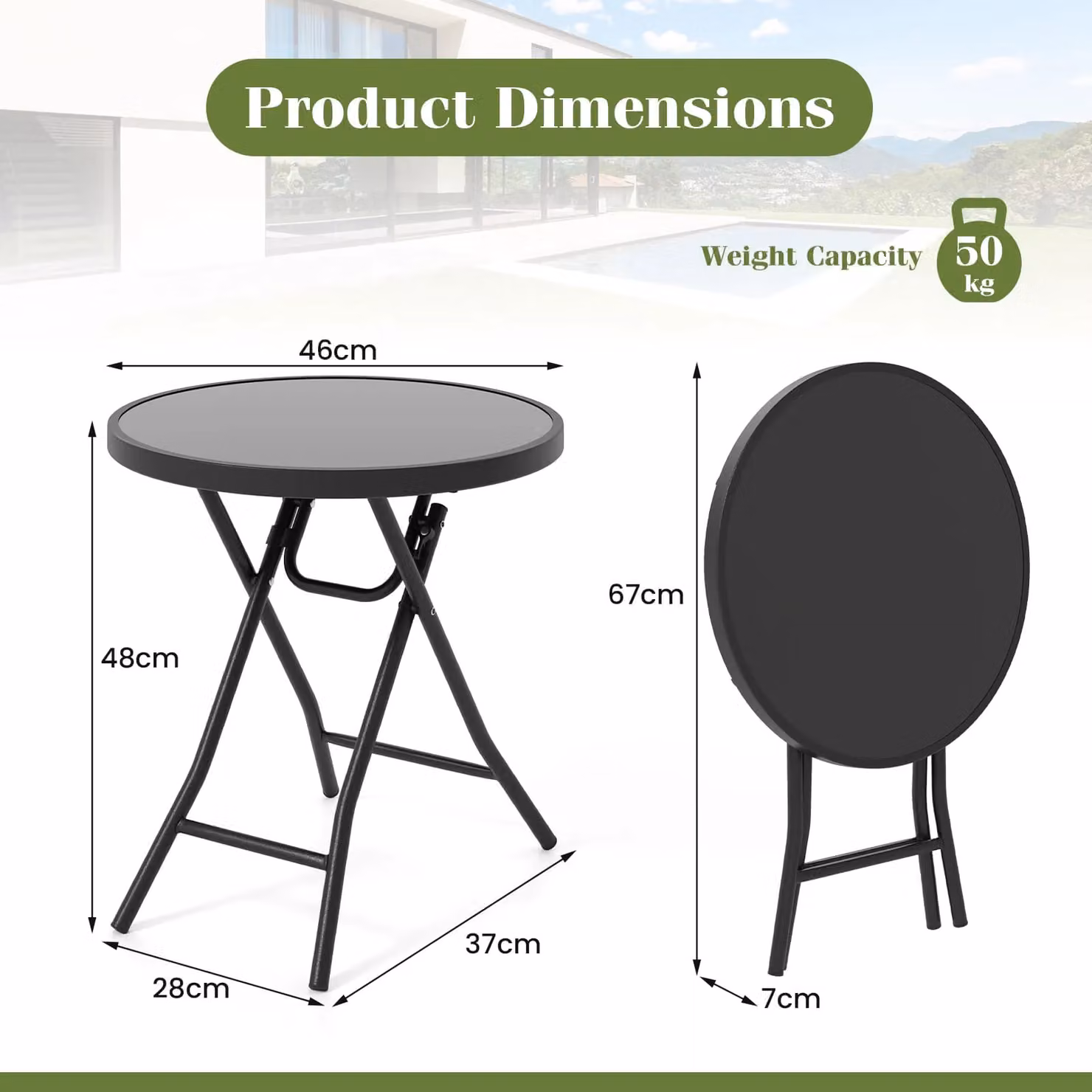 Costway Round Folding Glass Patio Coffee Table in Black – 2