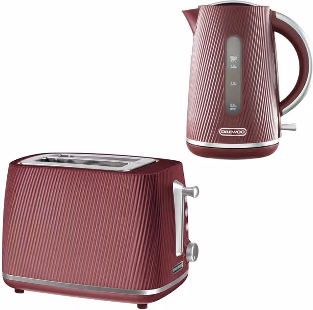 Daewoo Cascade Red 2-Slice Toaster and 1.7L Fast-Boil Kettle Set