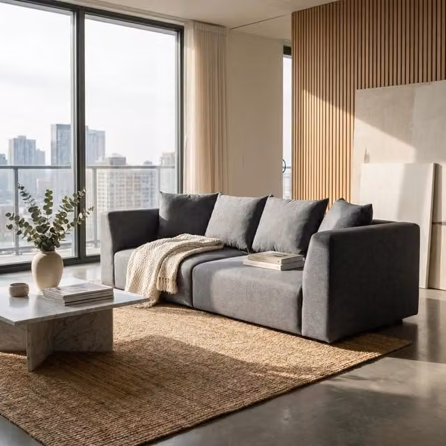 Abakus Direct Tokyo 3 Seater Sofa in Anthracite Grey Fabric with Scatter Cushions