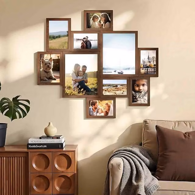 The Bazaarist Set of 10 Rectangular Multi Collage Wall Picture Frames in Brown