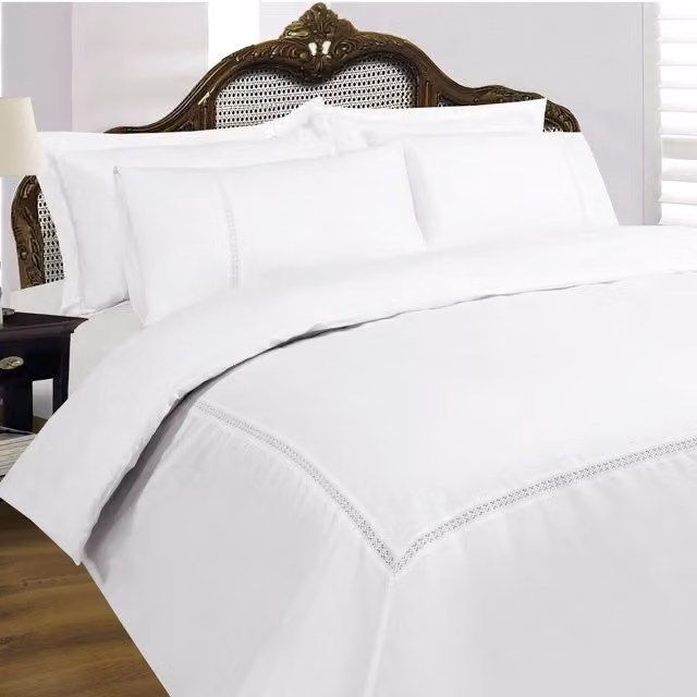 Sweet Dreams White Egyptian Cotton Duvet Cover and Pillowcase Set, W/D/H: 200 x 200 cm
