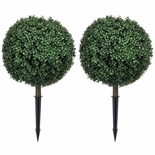 HOMCOM Set of 2 Green Artificial Boxwood Topiary Ball Bushes, UV Resistant, Diameter: 40 cm, Height: 70 cm – 1