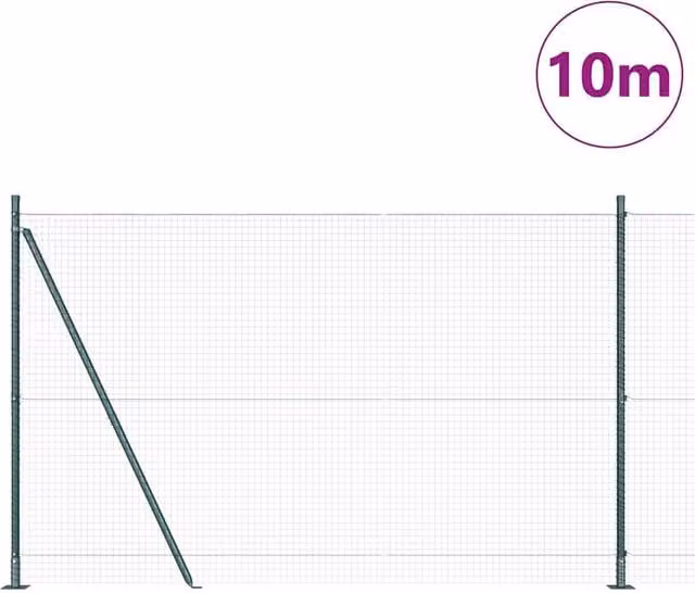 Berkfield Home Green Welded Wire Fence with 7 Flanged Posts, Steel, W/H: 10 x 1.4 m – 1