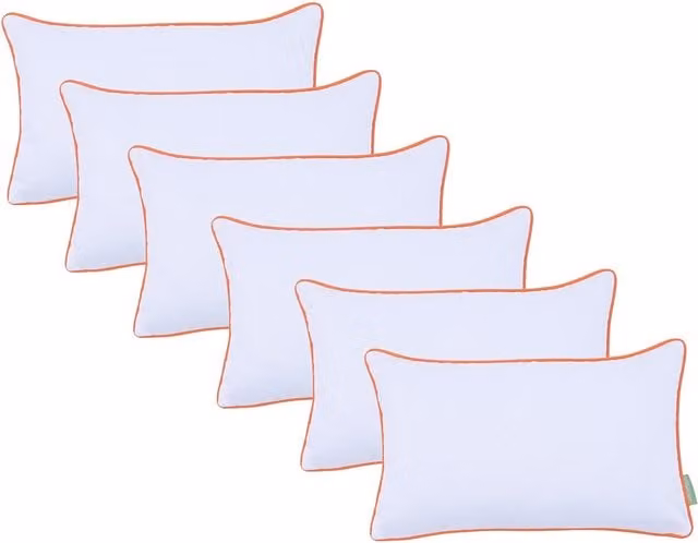 Gardenista White Rectangular Pillow with Orange Piping and Removable Stain Repellent Cover, Pack of 6