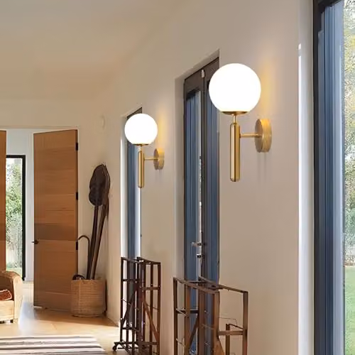 Goeco Vintage Gold and Brass Wall Light with Sphere Glass Lampshade – 3