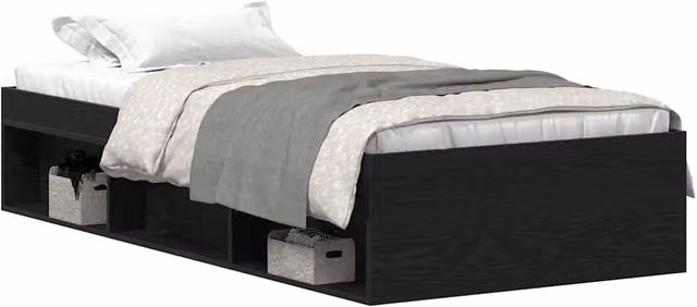 Berkfield Home Black Oak Bed Frame with Side Compartments, W/D/H: 100 x 200 x 35 cm – 1