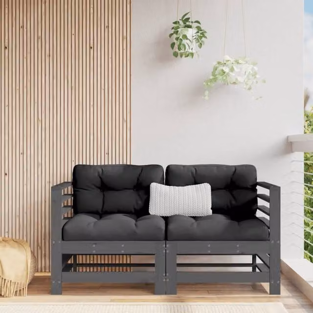 Berkfield Home 2-Piece Rustic Corner Sofa Set with Cushions in Grey Solid Pine Wood – 1