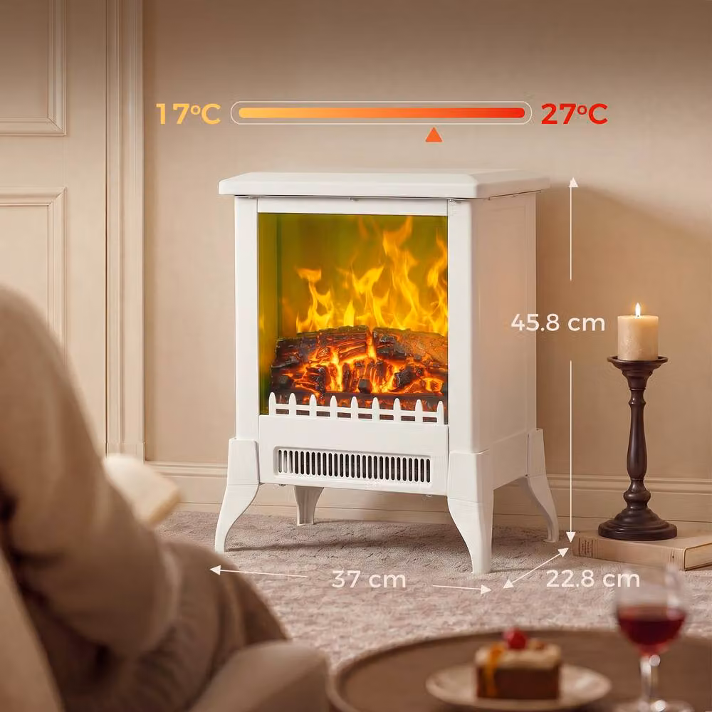 HOMCOM Electric Fireplace Stove with Flame Effect in White – 3