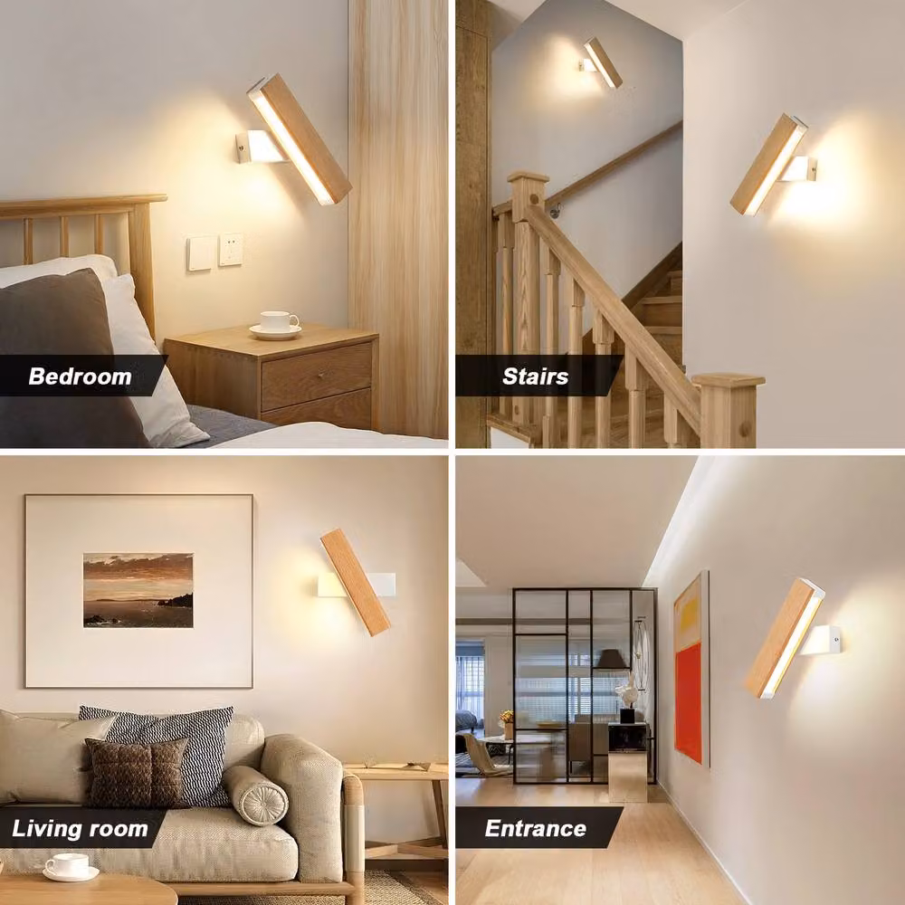 Pheashine Wood Rotatable LED Wall Sconce, 4W 3000K Warm White, W/D/H: 21 x 5 x 8 cm, Brown and White – 4
