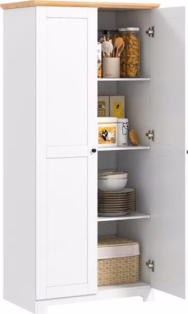 HOMCOM White Wooden Tall Storage Cabinet with 2 Hinged Doors and Internal Shelves, H 172 x W 80 cm
