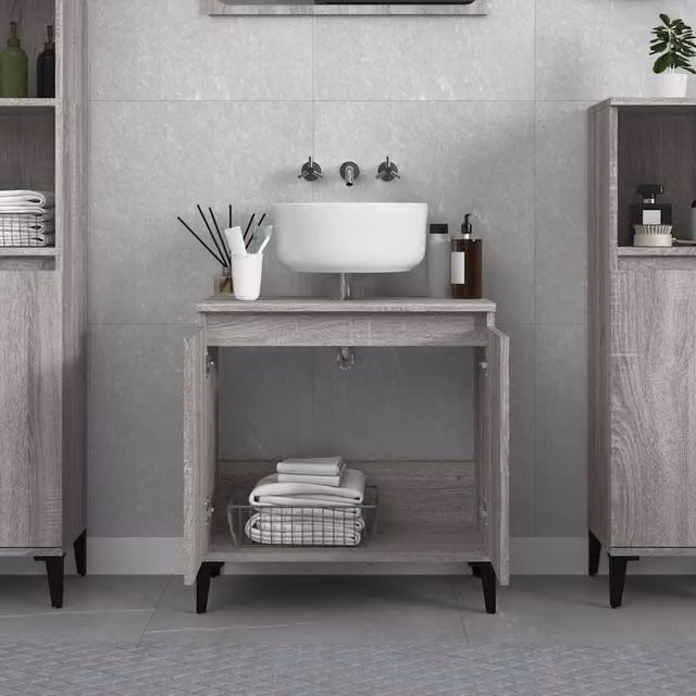 Berkfield Home Grey Sonoma Freestanding Bathroom Sink Cabinet W/D/H: 58 x 33 x 60 cm – 1
