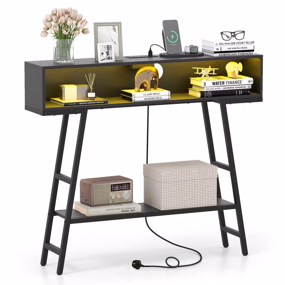 Costway 3-Tier Industrial Console Table with LED Light in Black – 3