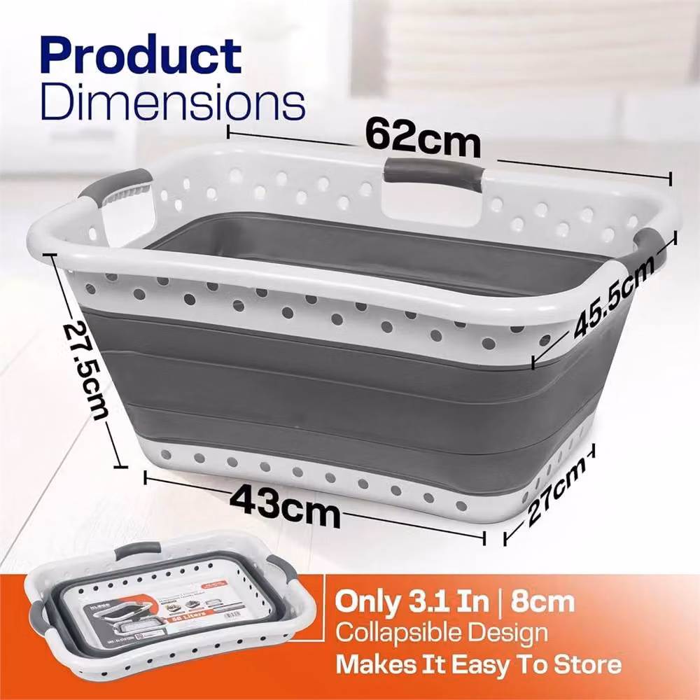 Nordara Grey Collapsible Pop-Up Laundry Basket with 3 Handles, 58L – 2