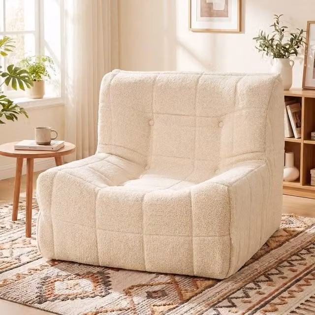 Kelvenix Comfy Lounge Chair in Beige Bouclé Fabric with Armrests for your Living Room – 1