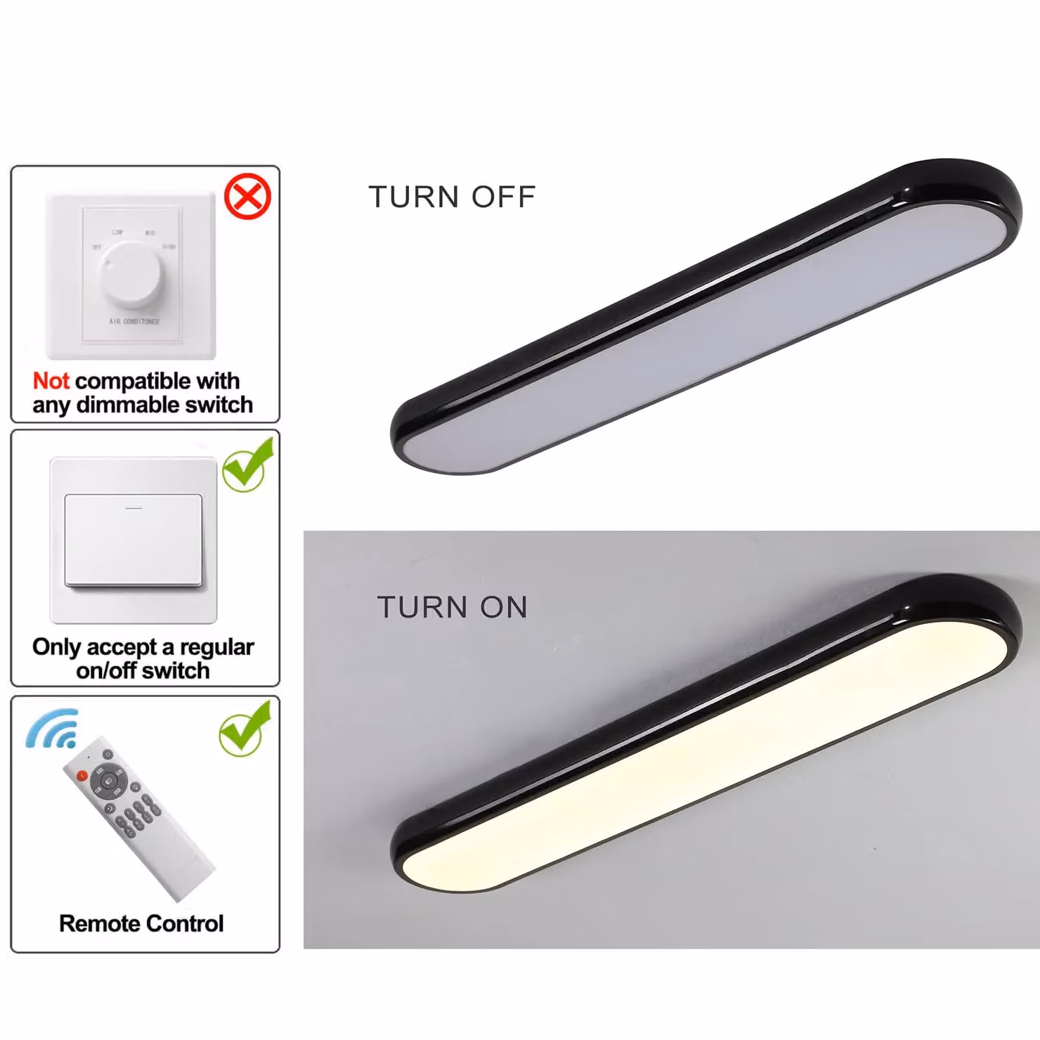 Garwarm Dimmable LED Semi Flush Mount Ceiling Light with Remote Control in Black – 5
