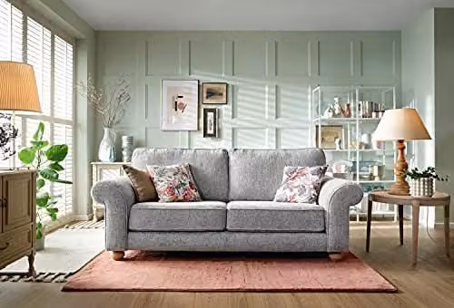 Abakus Direct Ingrid 3 Seater Sofa in Ash Grey with Braided Chenille Fabric, W/D/H: 215 x 95 x 90 cm – 1