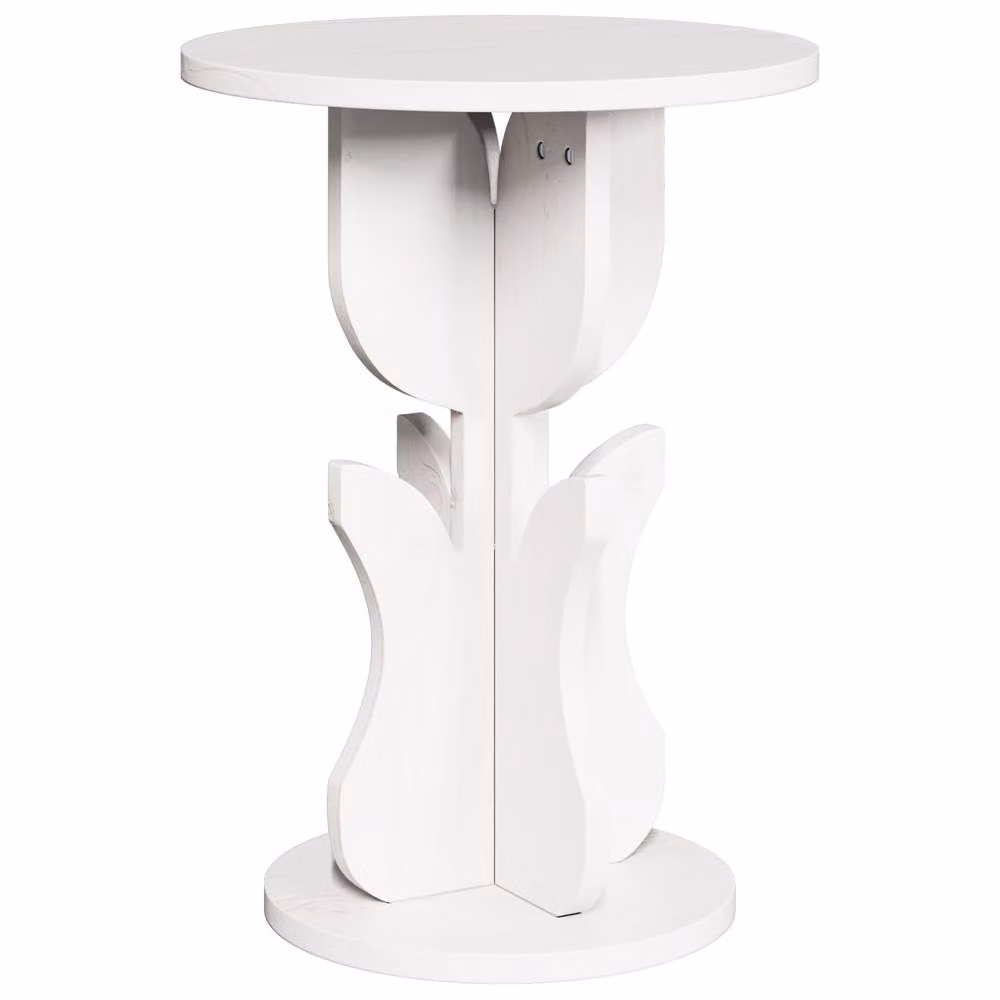Berkfield Home White Solid Pine Wood Round Side Table W: 39.5 cm, D: 39.5 cm, H: 53.5 cm – 2