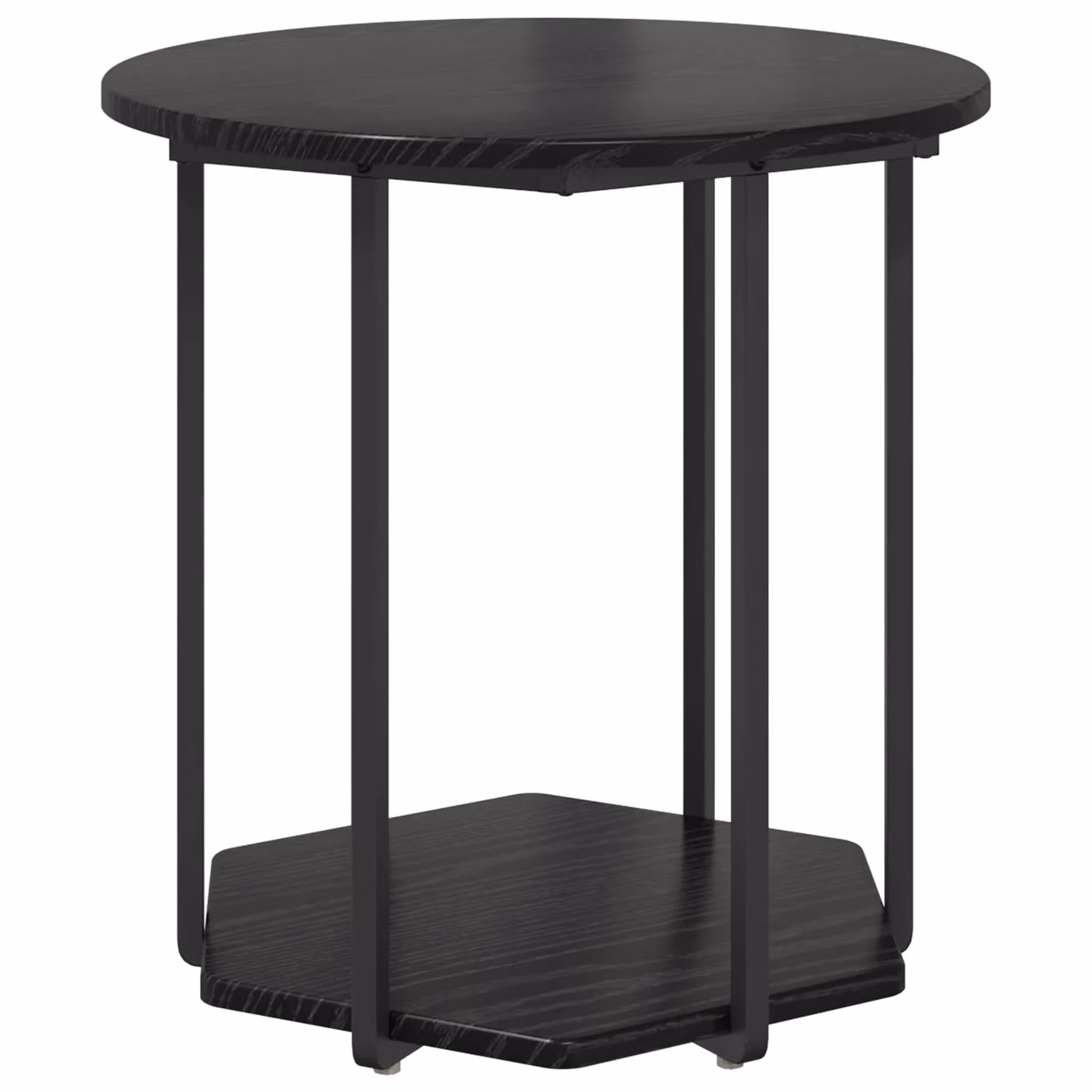 Berkfield Home Set of 2 Modern Round Side Tables in Black Oak and Metal – 4