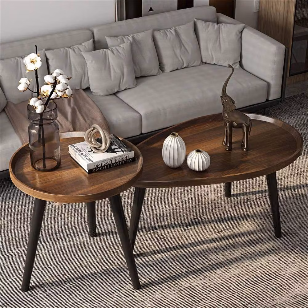 Kelvenix Mid Century Nested Coffee Tables in Brown Walnut and Black – 3