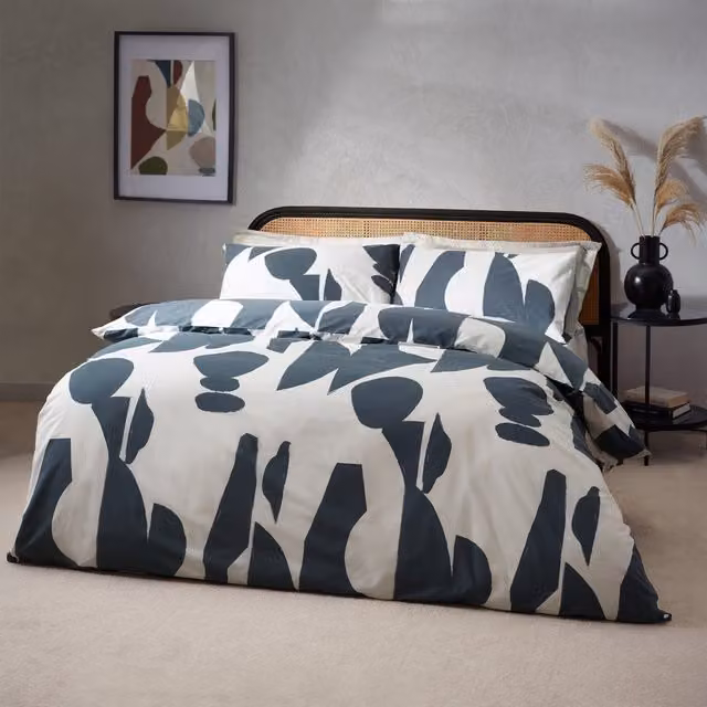 Make it a Home Reversible Graphic Minimalist Cotton Duvet Cover Set in Blue and Grey, 140 x 200 cm
