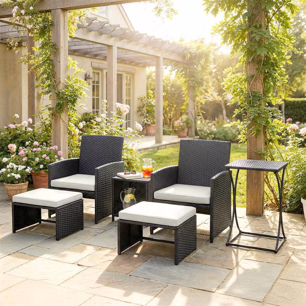 STILVORA 6 Piece Patio Furniture Set with Nesting Tables in Black – 3