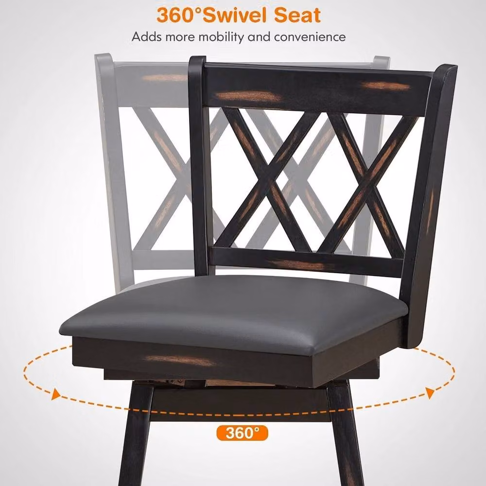Havendro Set of 2 Modern Counter Height Bar Stools with 360 Swivel Upholstered Seats in Black – 5