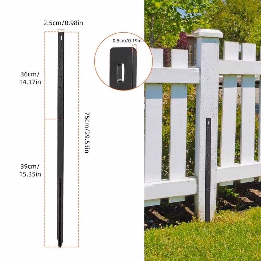 FLAVORA 4x Heavy Duty Metal Fence Post Anchor Repair Kit in Matt Black, H 120 cm x W 3.2 cm – 2