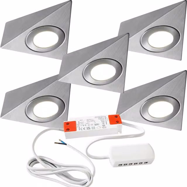 Loops 5x Warm White LED Under Cabinet Kitchen Light and Driver Kit in Brushed Nickel Silver – 1