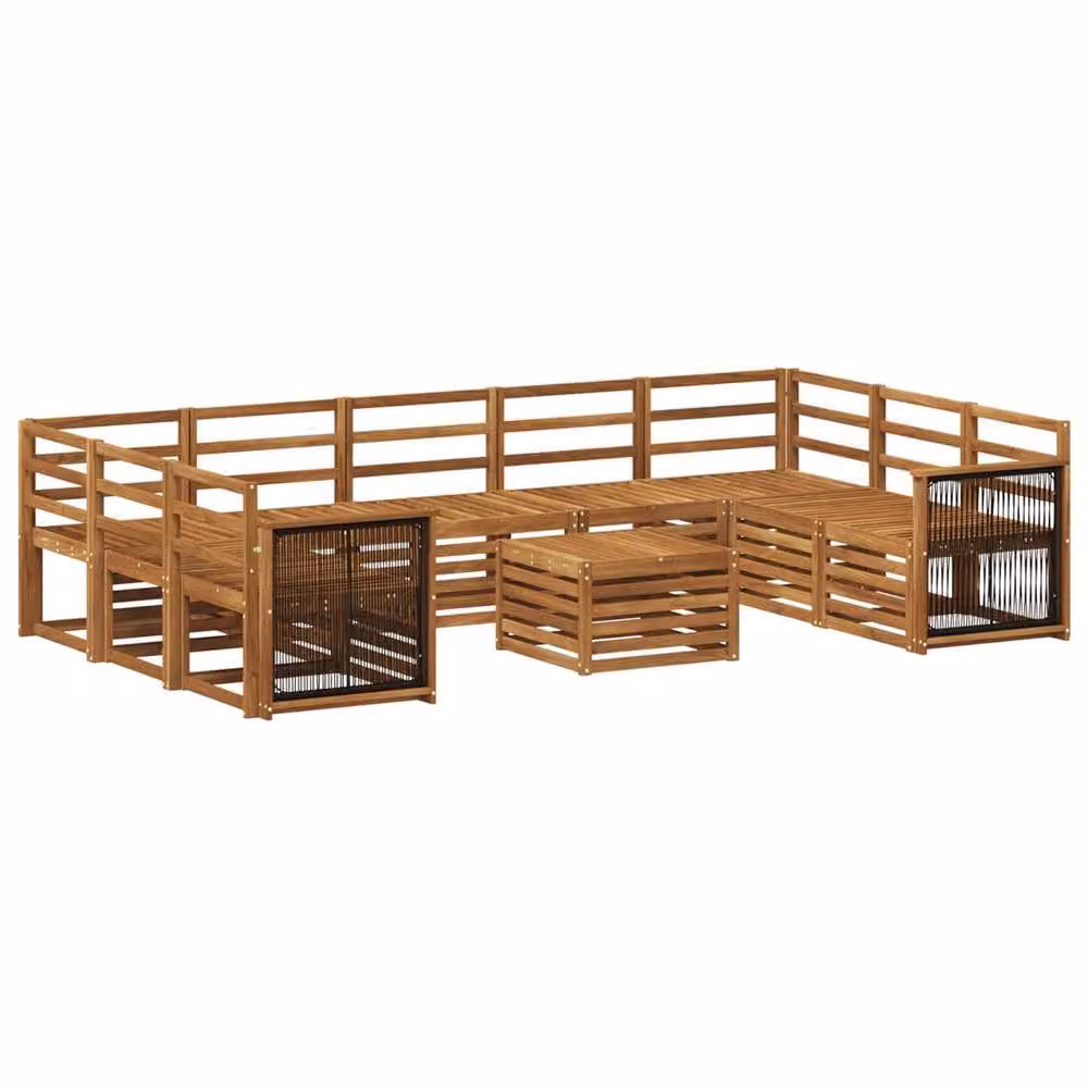 Berkfield Home Modern Solid Acacia Wood Garden Sofa Set in Brown with Matching Ottoman – 2